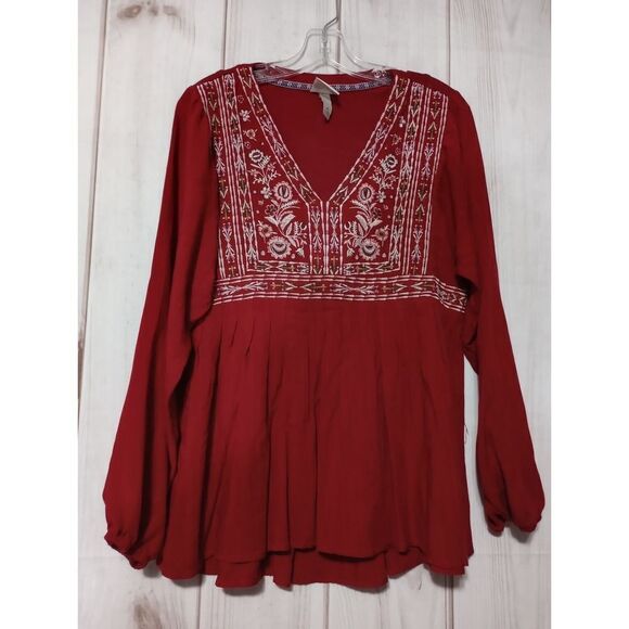 Knox Rose Shirt‎ Ladies Medium Red Embroidered Long Sleeve - Picture 1 of 7